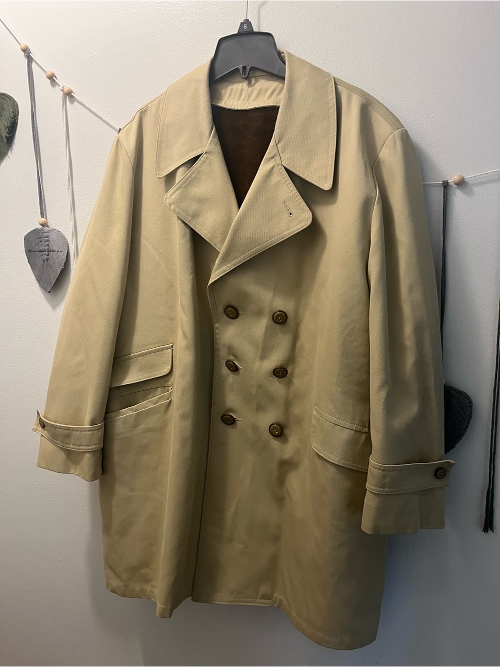 Vintage Men's Double-Breasted Trench Coat - Khaki